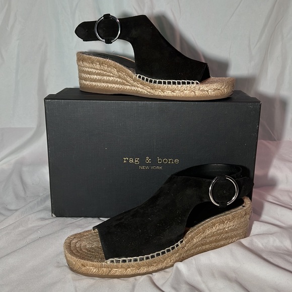 NWT $395 rag & bone | Calla | Suede Wedge Sandals in Black | Size 9.5 - Picture 4 of 11